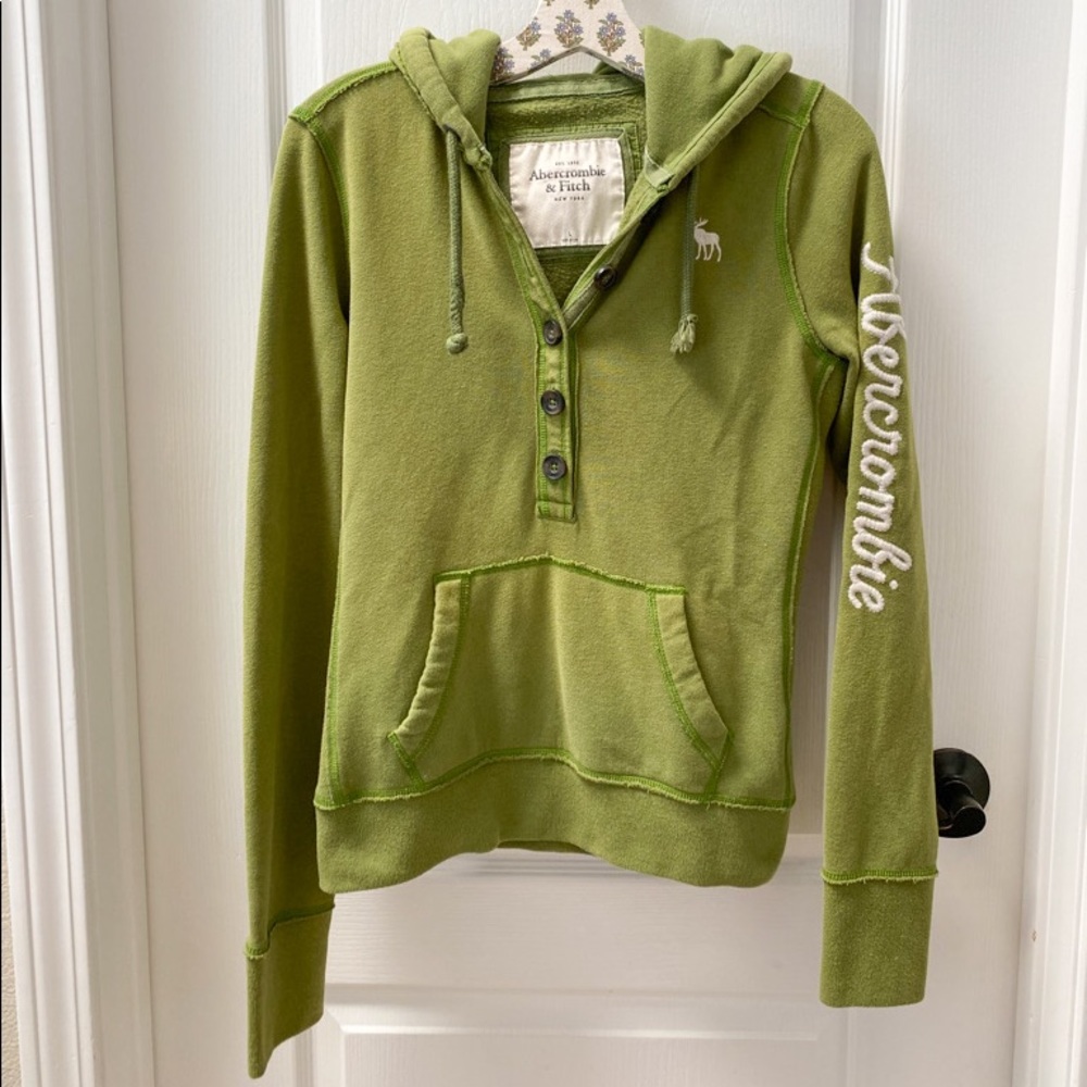 Abercrombie & Fitch Green Sweatshirt with Buttons Juniors Size Large